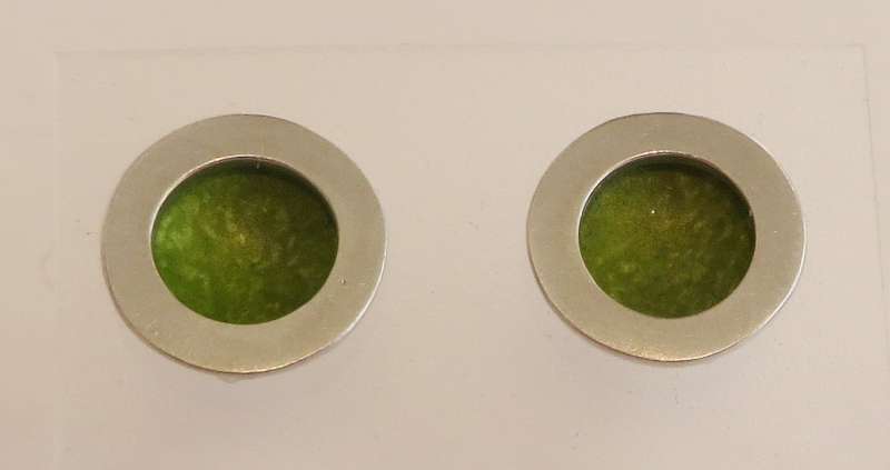 Silver and lime green circle stud earrings